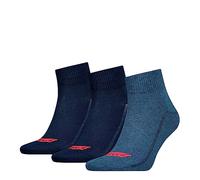 Levi's Herren Damen Quarter Socken Mid Cut Batwing Logo Socks 3 Paar, Farbe:Blau, Größe:43-46, Artikel:-002 denim
