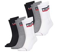 Levis Herren Socken Regular Cut 120SF SPRT LT 6er Pack Crew Sportsocken Baumwolle 35-38 39-42 43-46 Schwarz Weiß Blau Grau, Größe:39-42, Farbe:White/Grey/Black (001)