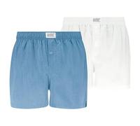Webboxer LEVI'S "LEVIS MEN WOVEN BOXER 2P", Herren, Gr. M, light blau, weiß, Obermaterial: 100% Baumwolle, weit, Unterhosen, mit Eingriff, Baumwolle, weites Bein (81576338-M) light blau, weiß