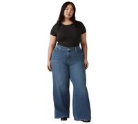 Weite Jeans LEVI'S PLUS "PL 318 SHAPING WIDE LEG", Damen, Gr. 14 (46), Länge 34, clever girl plus, Denim/Jeans, Obermaterial: 80% Baumwolle, 19% Polyester, 1% Elasthan, unifarben, weit knöchellang, Je
