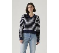 Strickpullover LEVI'S "REESE VNECK SWEAT", Damen, Gr. M (38), parisienne stripe pe, Strick, Obermaterial: 60% Baumwolle, 40% Polyacryl, gestreift, figurumspielend taillenbedeckt, V-Ausschnitt, Pullove