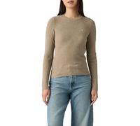 Rundhalspullover LEVI'S "RIB CREW SWEATER", Damen, Gr. L (40), beige (taupe gray heather b), Strick, Obermaterial: 53% Baumwolle, 32% Polyester, 13% Polyamid, 2% Elasthan, normal, Rundhals, Pullover R