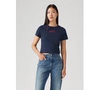 Print-Shirt LEVI'S "GR ESSENTIAL SPORTY TEE", Damen, Gr. M (38), ess sport serif 1873 navy blazer, Single Jersey, Obermaterial: 100% Baumwolle, bedruckt, unifarben, tailliert extrakurz, Rundhals, gera