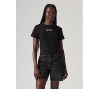 Print-Shirt LEVI'S "GR ESSENTIAL SPORTY TEE", Damen, Gr. L (40), schwarz (ess sport serif 1873 schwarz), Single Jersey, Obermaterial: 100% Baumwolle, bedruckt, unifarben, tailliert extrakurz, Rundhals
