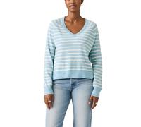 V-Ausschnitt-Pullover LEVI'S "SUPER SOFT VNECK PULLOVER", Damen, Gr. XS (34), blau (parisienne stripe glacier lake), Strick, Obermaterial: 53% Baumwolle, 32% Polyester, 13% Polyamid, 2% Elasthan, gest