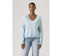 V-Ausschnitt-Pullover LEVI'S "SUPER SOFT VNECK PULLOVER", Damen, Gr. S (36), parisienne stripe glacier lake, Strick, Obermaterial: 53% Baumwolle, 32% Polyester, 13% Polyamid, 2% Elasthan, gestreift, b