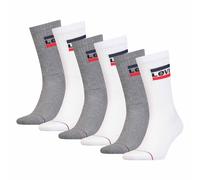 Levi's Unisex 6er Pack Sportsocken - Regular Cut SPRTWR, Logo, einfarbig Weiß/Grau 39-42