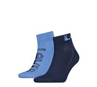Levi's Unisex-Adult Logo Mid Cut Socks 2 Pack Quarter, Blue Combo, 43/46