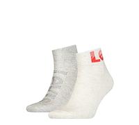 Levi's Unisex-Adult Logo Mid Cut Socks 2 Pack Quarter, White/Grey Melange, 43/46