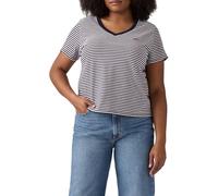 Levi's Women's PL Perfect Vneck Tee Shirt, Indigo Stripe Navy B, XXX-Large
