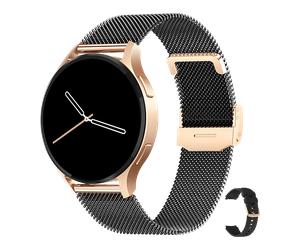 LEVOWATCH EDGY Damen AMOLED Always-On Smartwatch Edelstahl, robust und wasserdicht Silikonarmband + Edelstahlarmband, 140-210 mm, Rose Gold
