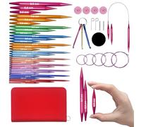 Lewhoo Rundstricknadel-Set mit Etui, 11 Paar austauschbare Aluminium-Kreisnadeln mit 5 Kabeln 3,0~8,0 mm