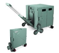 LexonElec x SELORSS Faltbarer Einkaufstrolley mit Treppensteigenden Rädern, Verstellbarem Teleskop-Aluminiumgriff und Deckel, Zusammenklappbarem Nutzkasten, Tragbarer Wagen,90KG/76L - Grün