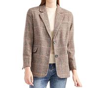 Leyoutx Damen-Blazer, kariert, Klassische Reversknöpfe, Lange Ärmel, schmale Karo-Jacke, Oberbekleidung, Mokka, M