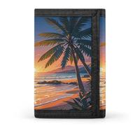 LFDSYEOQ Kleines Portemonnaie für Damen und Herren, Motiv: Sonnenuntergang, dreifach gefaltet, Kreditkartenhalter, Clutch-Geldbörse für Damen, Tropische Strandpalme, Einheitsgröße, Casual