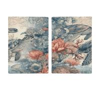 LFDSYEOQ Reisepasshülle aus Leder für Reisen, Schildkröte auf Karte, Reisedokumente, Organizer mit Kreditkartenfächern, Schildkröten-Retro-Print, 20.3x13.8cm, Klassisch