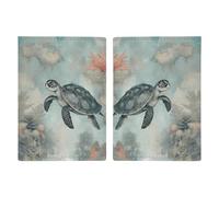 LFDSYEOQ Reisepasshülle aus Leder für Reisen, Schildkröte mit Pfirsichblumen, Reisedokumente, Organizer, Schutz mit Kreditkartenfächern, Schildkröten und Korallen, 20.3x13.8cm, Klassisch