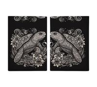 LFDSYEOQ Reisepasshülle aus Leder für Reisen, türkisfarbener Aufdruck "New Life", Reisedokumente, Organizer, Schutz mit Kreditkartenfächern, Schildkröten- und Blumen-Handzeichnung, 20.3x13.8cm