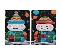 LFDSYEOQ Reisepasshülle aus Leder für Reisen, zwei Weihnachtsmann-Reisepasshülle, Reisedokumente, Organizer mit Kreditkartenfächern, Zwei Schneemänner Cartoon, 20.3x13.8cm, Klassisch