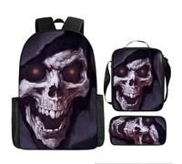 lFTEGUFKXS Gotische Büchertasche Campus Grundschule Leichte Gewichtsreduktion Rucksack Halloween Großkapazität Junge Büchertasche DREI-Stück-Set (schoolbag13,43x13x14cm)