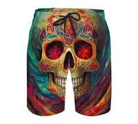 lFTEGUFKXS Totenkopf Herren Badeshorts Wolf Tiger Sommer Strandshorts Schädel Kordelzug Badehose