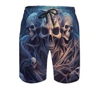 lFTEGUFKXS Totenkopf Herren Badeshorts Wolf Tiger Sommer Strandshorts Schädel Kordelzug Badehose (S11,6XL)
