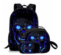 lFTEGUFKXS Totenkopf Schädel Rucksack Sets Grundschule Buchtasche DREI-Stück-Satz Gotische Halloween Leicht Groß-Kapazität Schultern-Tasche Mahlzeit Tasche Bleistift Box (Schoolbag7,44x13x28cm)