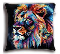 Lfynior DIY Kreuzstichkissen Löwe Stickkissen zum Selbersticken 45X45cm Stickpackung Stickset Kreuzstich Kissen zum Basteln Stickkissen Stickpackung mit Vorgedruckt Kreuzstichmotiv