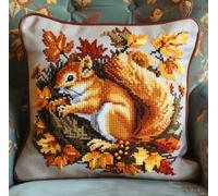 Lfynior Kreuzstich Kissen Set Eichhörnchen Stickkissen mit Muster 45X45cm Stickpackung Stickset Kreuzstich Kissen zum Basteln Stickkissen Stickpackung mit Vorgedruckt Kreuzstichmotiv