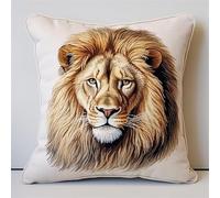 Lfynior Kreuzstich Kissen Set Löwe Stickkissen mit Muster 45X45cm Stickpackung Stickset Kreuzstich Kissen zum Basteln Stickkissen Stickpackung mit Vorgedruckt Kreuzstichmotiv