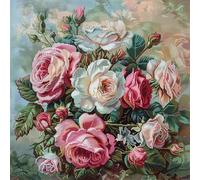 Lfynior Kreuzstich Kissen Set Vorgedruckt Rose Stickkissen mit Muster 45X45cm Stickpackung Stickset Kreuzstich Kissen zum Basteln Stickkissen Stickpackung mit Vorgedruckt Kreuzstichmotiv