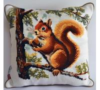 Lfynior Stickset für Kreuzstichkissen Eichhörnchen Stickkissen zum Selbersticken 45X45cm Stickpackung Stickset Kreuzstich Kissen zum Basteln Stickkissen Stickpackung mit Vorgedruckt Kreuzstichmotiv