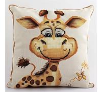 Lfynior Stickset für Kreuzstichkissen Giraffe Stickkissen zum Selbersticken 45X45cm Stickpackung Stickset Kreuzstich Kissen zum Basteln Stickkissen Stickpackung mit Vorgedruckt Kreuzstichmotiv