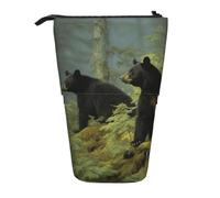 LHBWCVN Black Bears Kosmetiktasche, Stehendes Federmäppchen, Teleskop-Bleistifttasche, tragbarer Stifthalter, niedliches Stand-up-Bleistiftetui für Damen und Herren, Reise-Münztasche, Geldbörse