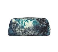 LHBWCVN Blue Moon Federmäppchen, großes Fassungsvermögen, ästhetische Stifttasche, Leder, Make-up-Tasche für Damen und Herren, Reise-Kulturbeutel, Reißverschluss, Kosmetiktasche, weit geöffnetes