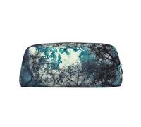 LHBWCVN Blue Moon Federmäppchen, großes Fassungsvermögen, ästhetische Stifttasche, Leder, Make-up-Tasche für Damen und Herren, Reise-Kulturbeutel, Reißverschluss, Kosmetiktasche, weit geöffnetes