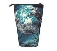 LHBWCVN Blue Moon Kosmetiktasche, Stehendes Federmäppchen, Teleskop-Bleistifttasche, tragbarer Stifthalter, niedliches Stand-up-Bleistiftetui für Damen und Herren, Reise-Münztasche, Geldbörse