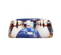 LHBWCVN Bowling Federmäppchen, großes Fassungsvermögen, ästhetische Stifttasche, Leder, Make-up-Tasche für Damen und Herren, Reise-Kulturbeutel, Reißverschluss, Kosmetiktasche, weit geöffnetes