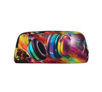 LHBWCVN Buntes Musik-Federmäppchen, großes Fassungsvermögen, ästhetisches Stifteetui, Leder, Make-up-Tasche für Damen und Herren, Reise-Kulturbeutel, Reißverschluss, Kosmetiktasche, weit geöffnetes