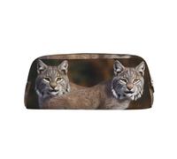 LHBWCVN Canada Lynx Federmäppchen, großes Fassungsvermögen, ästhetisches Stiftetui, Leder, Make-up-Tasche für Damen und Herren, Reise-Kulturbeutel, Reißverschluss, Kosmetiktasche, weit geöffnetes