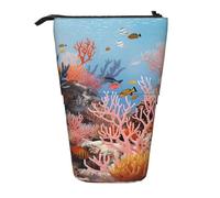 LHBWCVN Coral Reef Kosmetiktasche, Stehendes Federmäppchen, Teleskop-Bleistifttasche, tragbarer Stifthalter, niedliches Stand-up-Bleistiftetui für Damen und Herren, Reise-Münztasche, Geldbörse