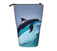 LHBWCVN Delfin-Kosmetiktasche, Stehendes Federmäppchen, Teleskop-Federtasche, tragbarer Stifthalter, niedliches Stand-up-Bleistiftetui für Damen und Herren, Reise-Münztasche, Geldbörse