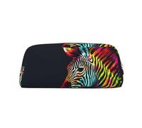 LHBWCVN Federmäppchen, buntes Regenbogen-Zebrenmuster, großes Fassungsvermögen, ästhetisches Stifteetui, Leder, Make-up-Tasche für Damen, Herren, Reise-Kulturbeutel, Reißverschluss, Kosmetiktasche