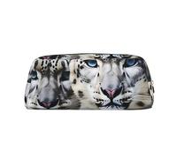 LHBWCVN Federmäppchen mit blauen Augen, Motiv: Schneeleopard, großes Fassungsvermögen, ästhetisches Stifteetui, Leder, Make-up-Tasche für Damen und Herren, Reise-Kulturbeutel, Reißverschluss