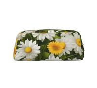 LHBWCVN Federmäppchen mit Blumenmuster und Gänseblümchen, großes Fassungsvermögen, ästhetisches Stifteetui, Leder, Make-up-Tasche für Damen und Herren, Reise-Kulturbeutel, Reißverschluss