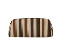 LHBWCVN Federmäppchen mit braunem Streifen, großes Fassungsvermögen, ästhetisches Stifteetui, Leder, Make-up-Tasche für Damen und Herren, Reise-Kulturbeutel, Reißverschluss, Kosmetiktasche, weit