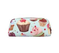 LHBWCVN Federmäppchen mit Cupcake-Motiv, großes Fassungsvermögen, ästhetisches Stiftetui, Leder, Make-up-Tasche für Damen und Herren, Reise-Kulturbeutel, Reißverschluss, Kosmetiktasche, weit