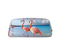 LHBWCVN Federmäppchen mit Flamingo am Strand, großes Fassungsvermögen, ästhetisches Stifteetui, Leder-Make-up-Tasche für Damen und Herren, Reise-Kulturbeutel, Reißverschluss, Kosmetiktasche, weit