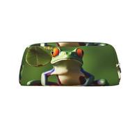 LHBWCVN Federmäppchen mit Froschmotiv, großes Fassungsvermögen, ästhetisches Stifteetui, Leder, Make-up-Tasche für Damen und Herren, Reise-Kulturbeutel, Reißverschluss, Kosmetiktasche, weit geöffnetes