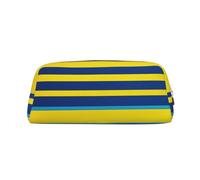 LHBWCVN Federmäppchen mit gelben und blauen Streifen, großes Fassungsvermögen, ästhetisches Stiftetui, Leder, Make-up-Tasche für Damen und Herren, Reise-Kulturbeutel, Reißverschluss, Kosmetiktasche